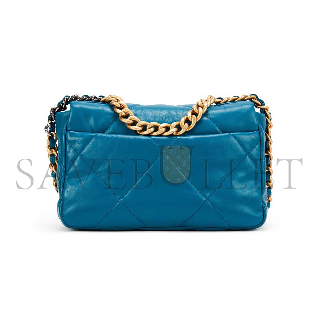 CHANEL 19 FLAP BAG IN TEAL BLUE LAMBSKIN AS1160 (26*16*9cm)